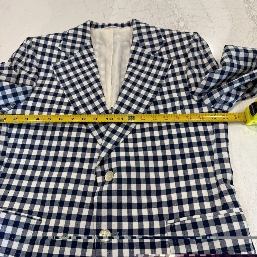 1950s Blazer Mens Navy Blue White Gingham Check Sport Coat Jacket Embassy Row 40